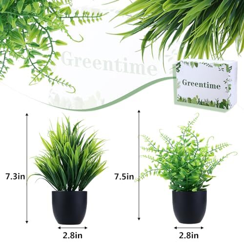 2 Pack Fake Plants in Black Pot Small Artificial Plant Wheat Black-2 Pack