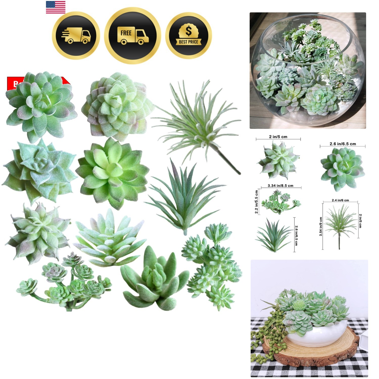 11 Pcs Mini Artificial Succulents Picks Unpotted Faux Succulent Assortment in…