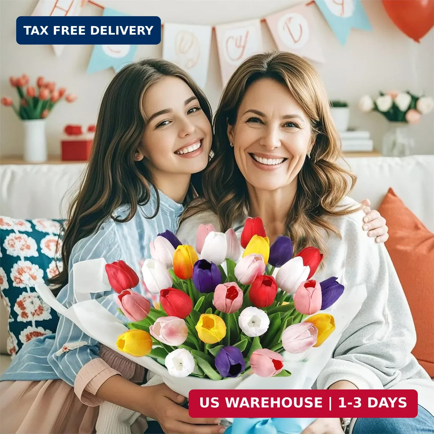 30 Pcs Multicolor Fake Tulips Artificial Flowers for Decoration, Real Touch PU F