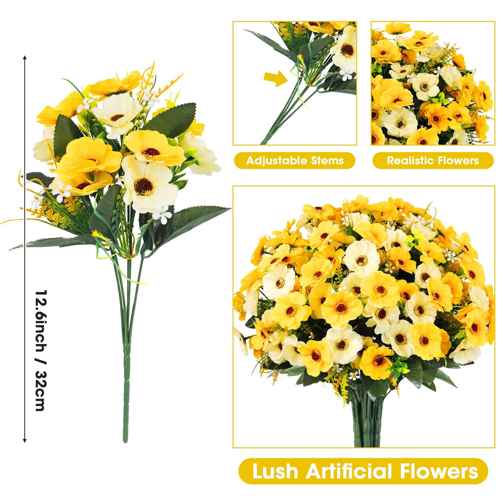 12 Bundles Artificial Flowers for Outdoors Decoration, Fake Daisy Silk Flower…