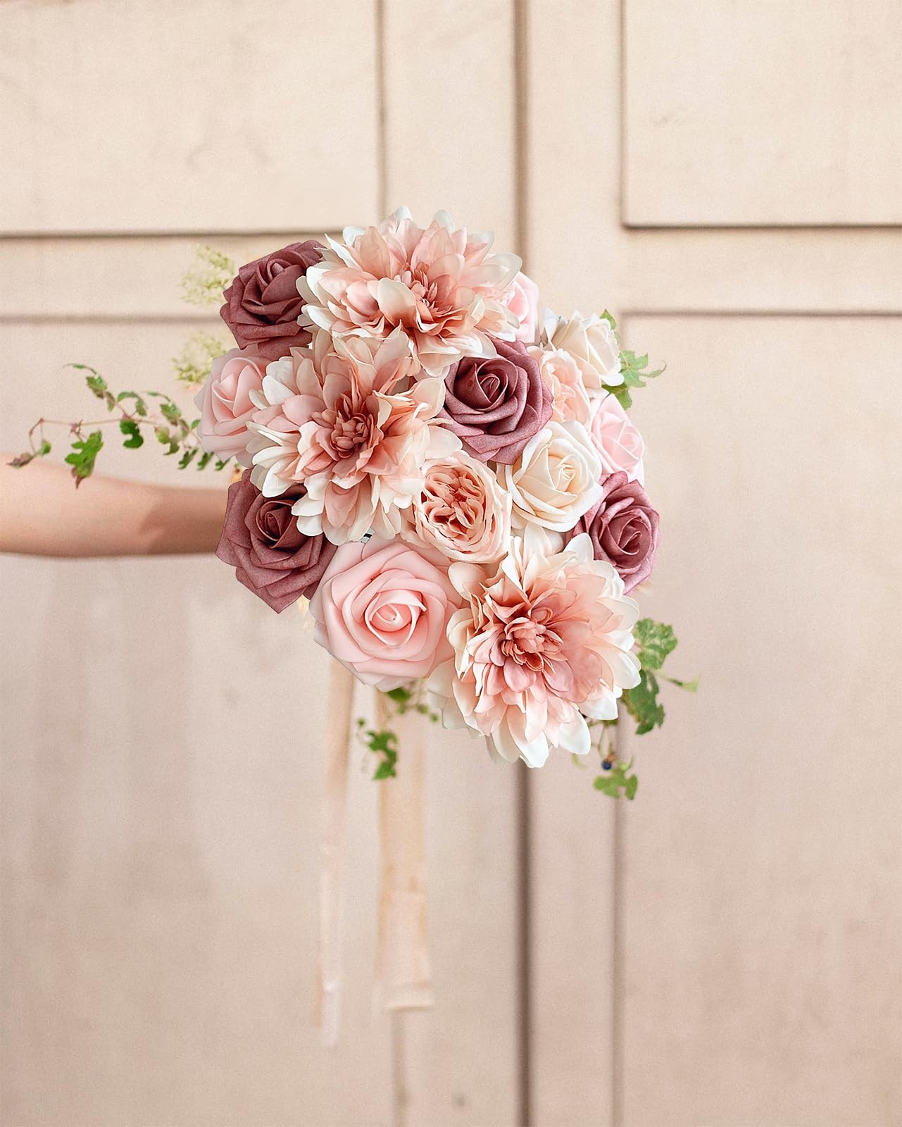 Dusty Blush Pink Roses Artificial Flowers, Fake Flower Bulk, DIY Wedding Bouquet