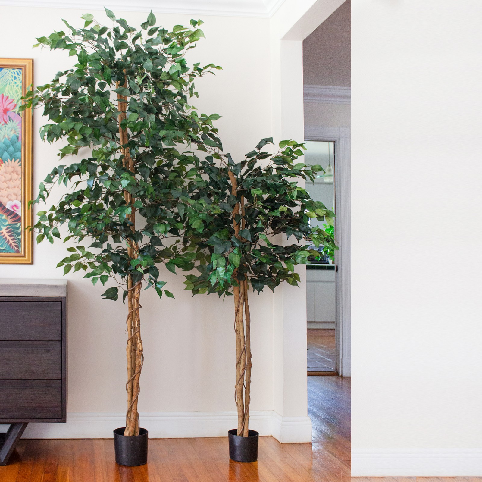 Nearly Natural 84″ Ficus Silk Tree with Natural Trunk & 1260 Leaves Green/Black