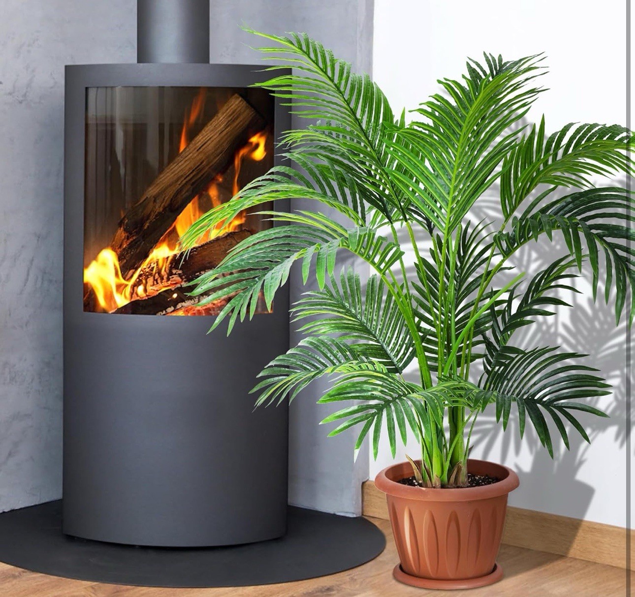 4ft Artificial Areca Palm Tree Plant, 47in Fake Cane Palm Silk Tree Indoor Ou…