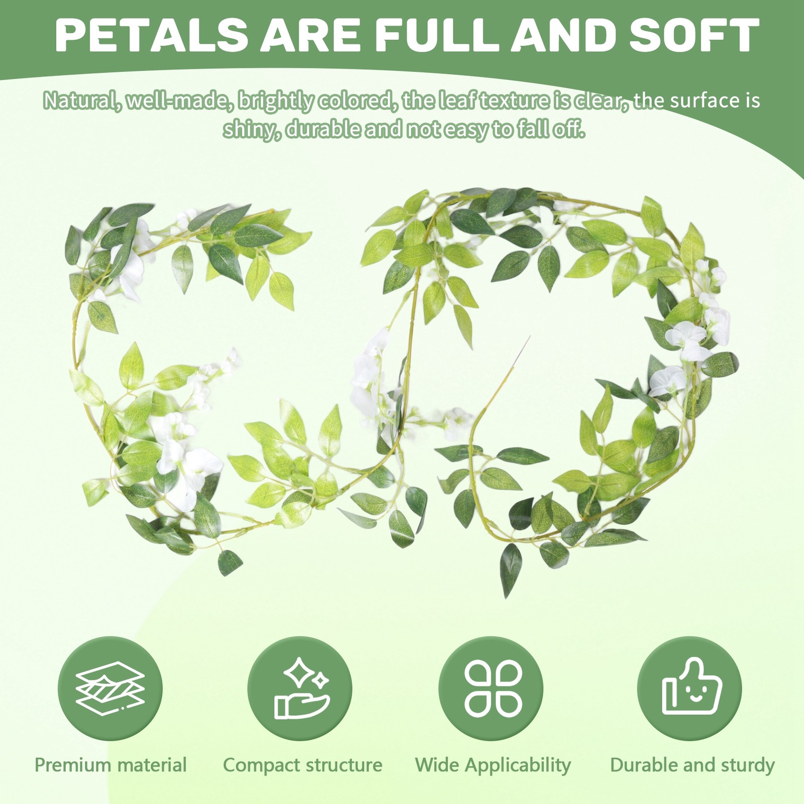 2Pcs 7Ft/Pcs Artificial Wisteria Vine, Flower Garland Wisteria Vine Rattan5954