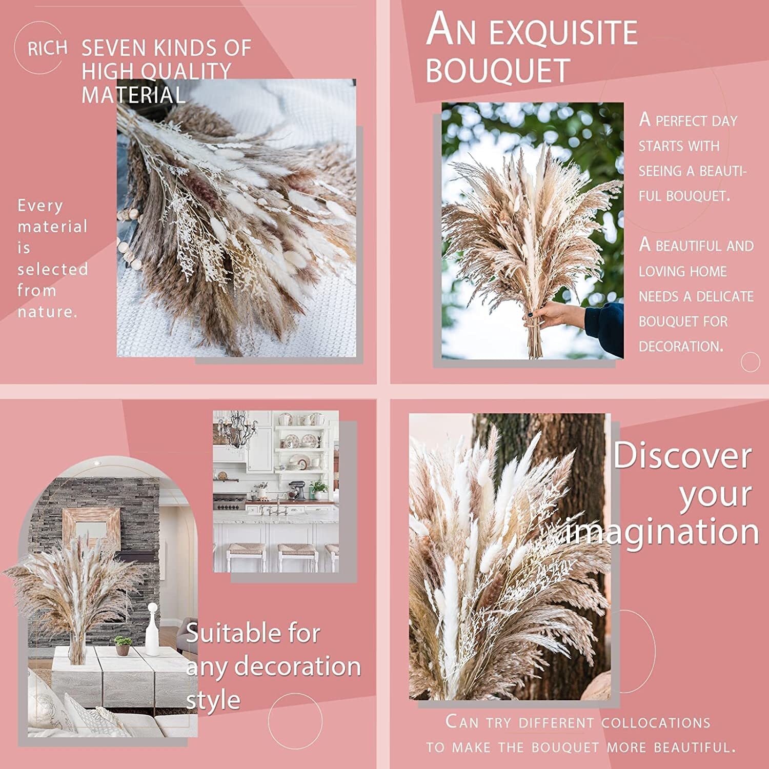 Pampas Grass Boho Home Decor Bouquet 86PCS Dried Flowers Home Decorations nice