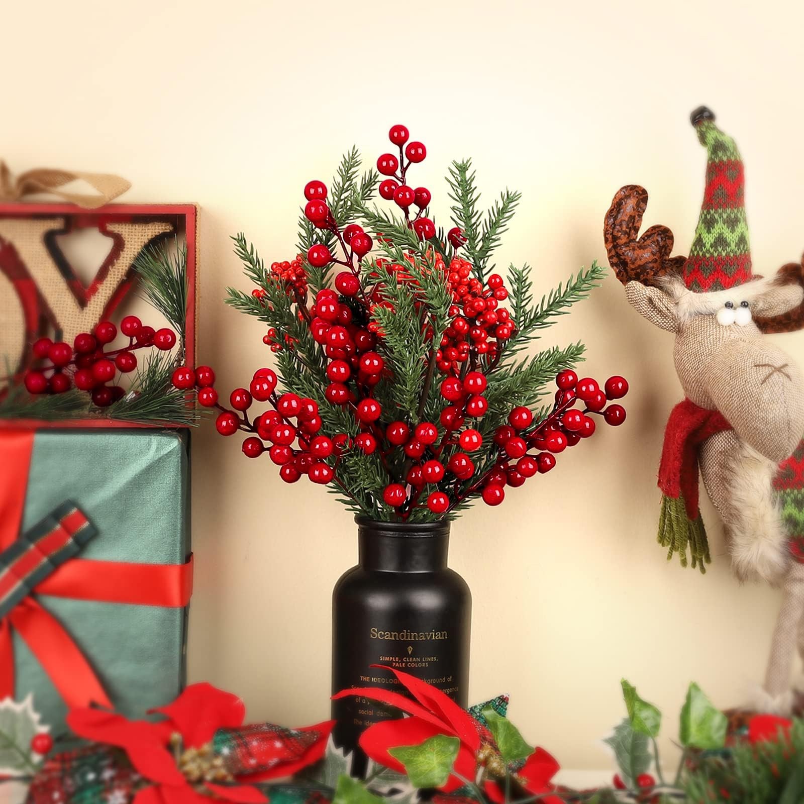 24 Pcs Christmas Tree Decorations, Christmas Ornaments Artificial Red Berry S…