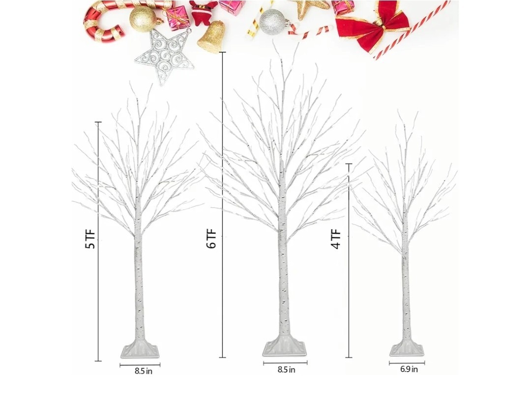 Set of 3 Lighted Birch Tree 4FT 5FT and 6FT, Higher Size, Timer Function…