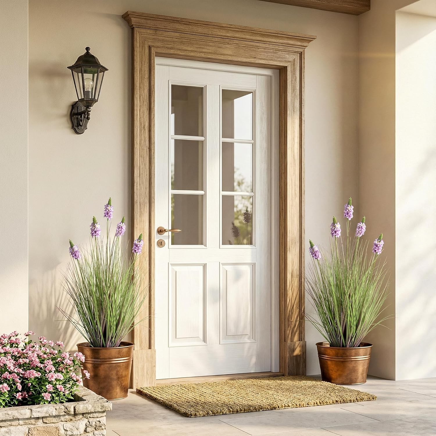 Tall Artificial Grass with Lilac Flowers 35.4In Green