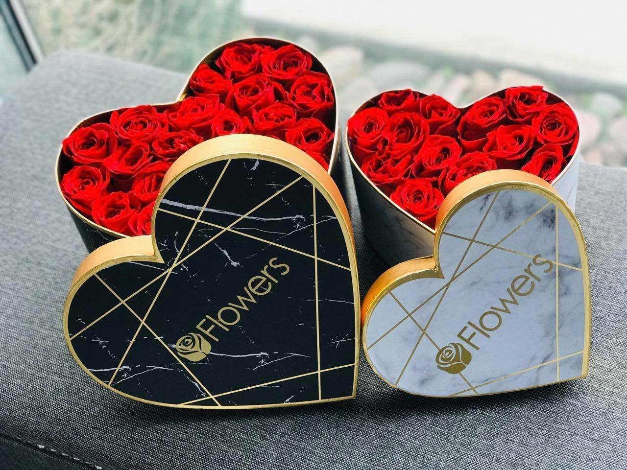 Premium Quality Heart Shape Mable Flower Box Floral Gift Box Set of 3, with Lids