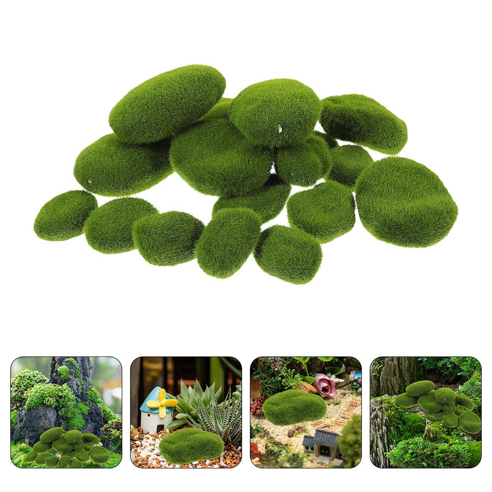 25 Pcs Artificial balls Faux Moss Stone Decorative Lifelike Green Stones