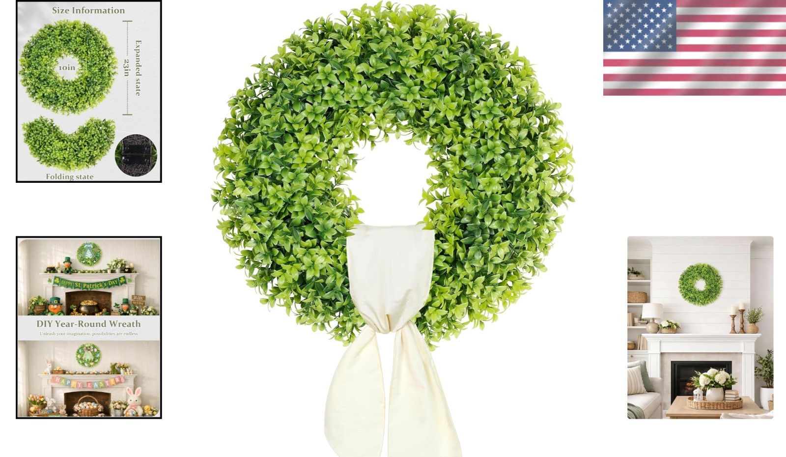 Elegant 23-Inch Boxwood Wreath – -Round Indoor/Outdoor Decor Solution