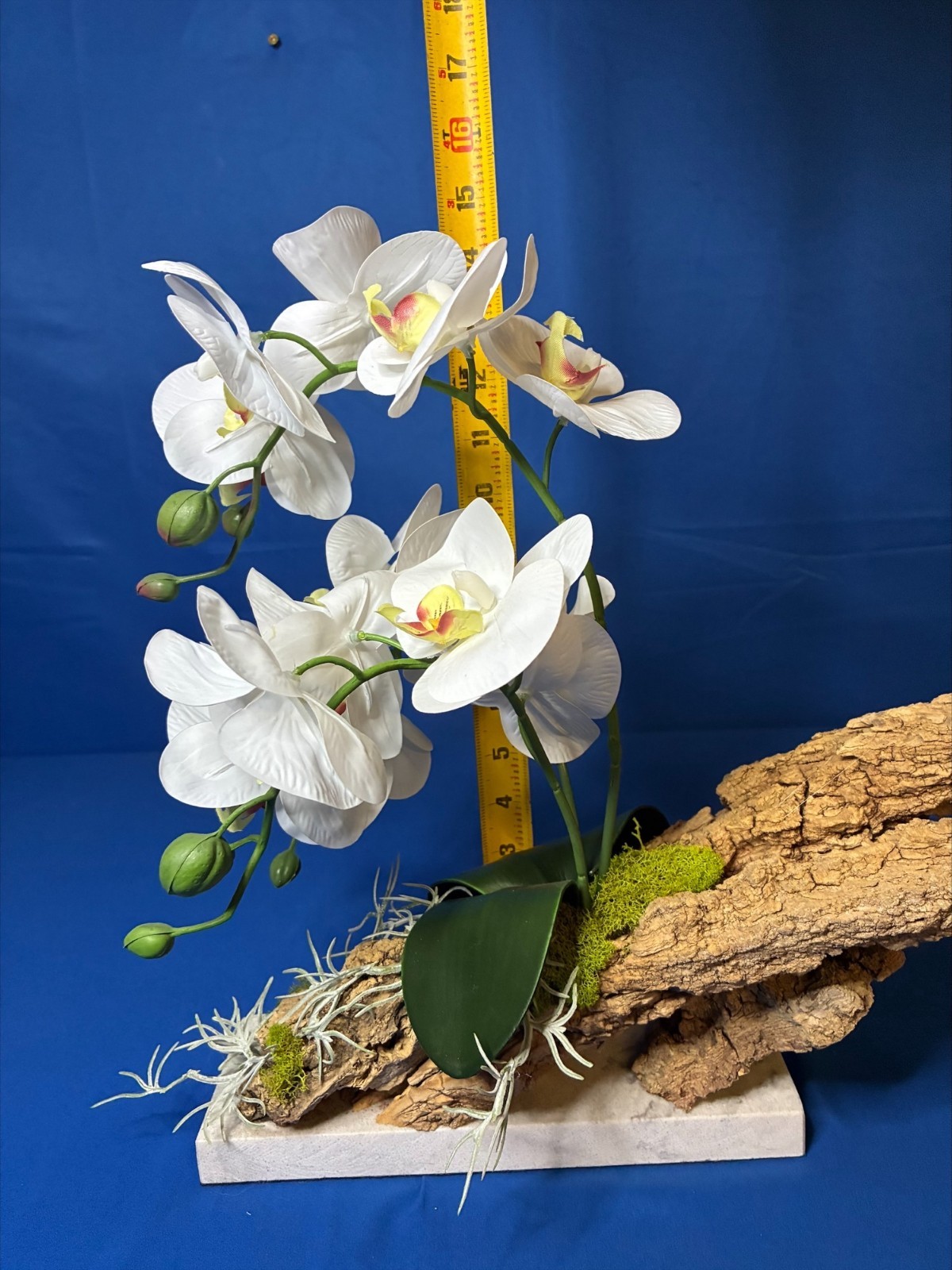 Orchid Marble Base Natural Bark Handmade USA