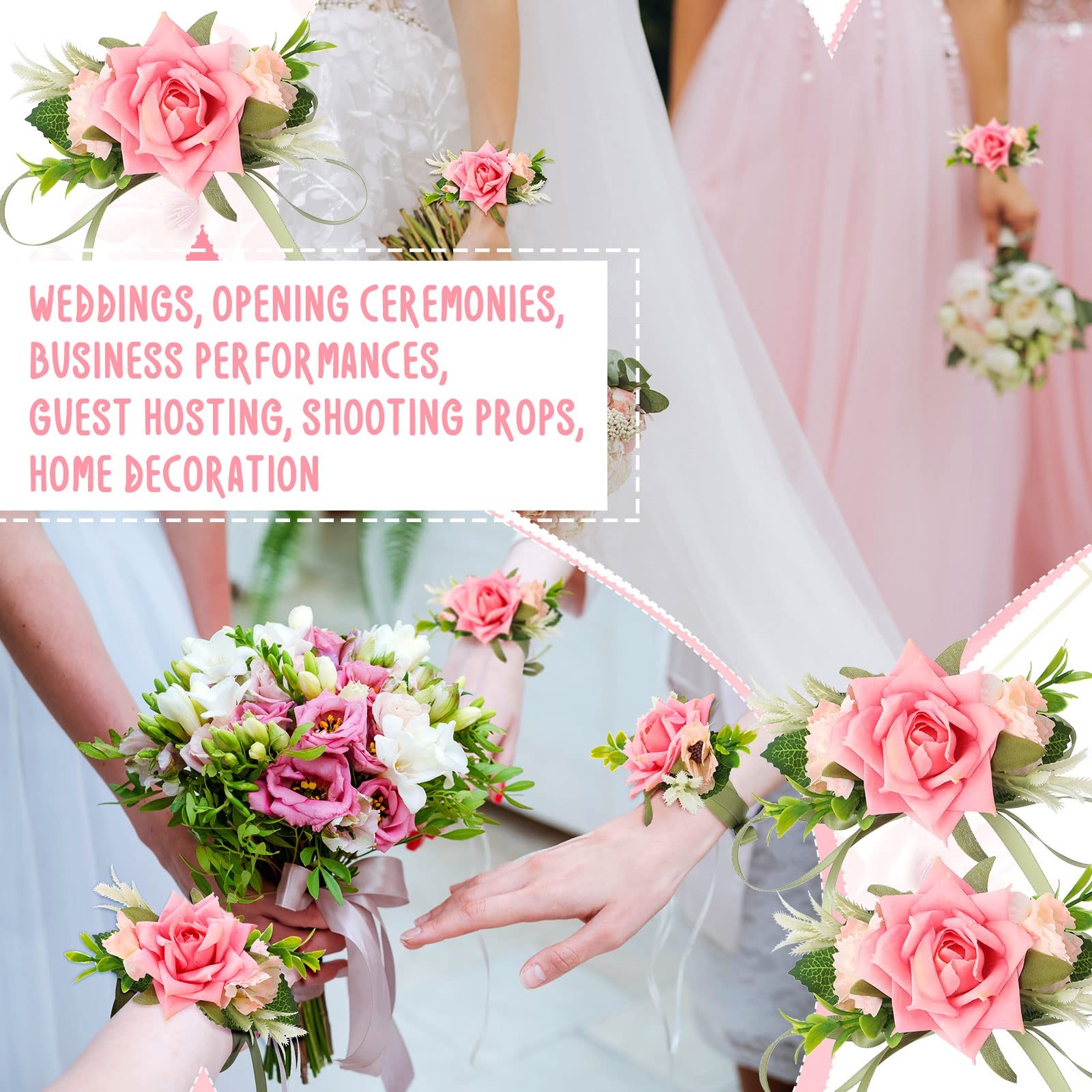 12 PCS Boutonniere Corsage Set Wedding Party Flower Wrist Pink Men Women Prom