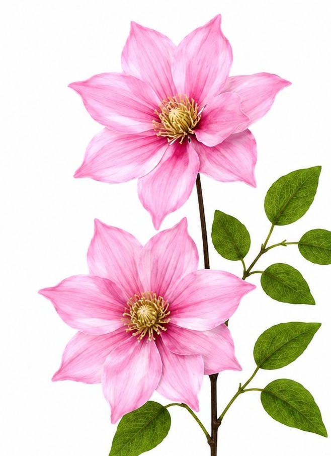 Light Pink Clematis Stem Faux Flower Spray 28 Inch Artificial Floral Stem Cottag
