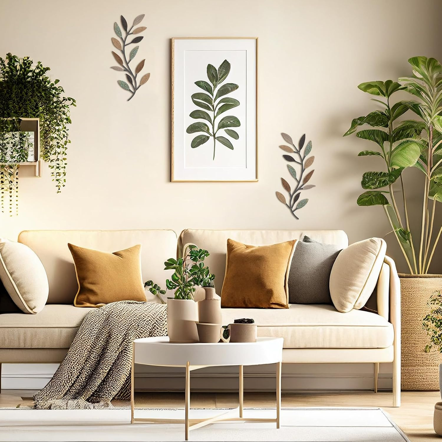 2 Pieces Metal Tree Leaf Wall Decor Vine Olive Branch Leaf Wall Art