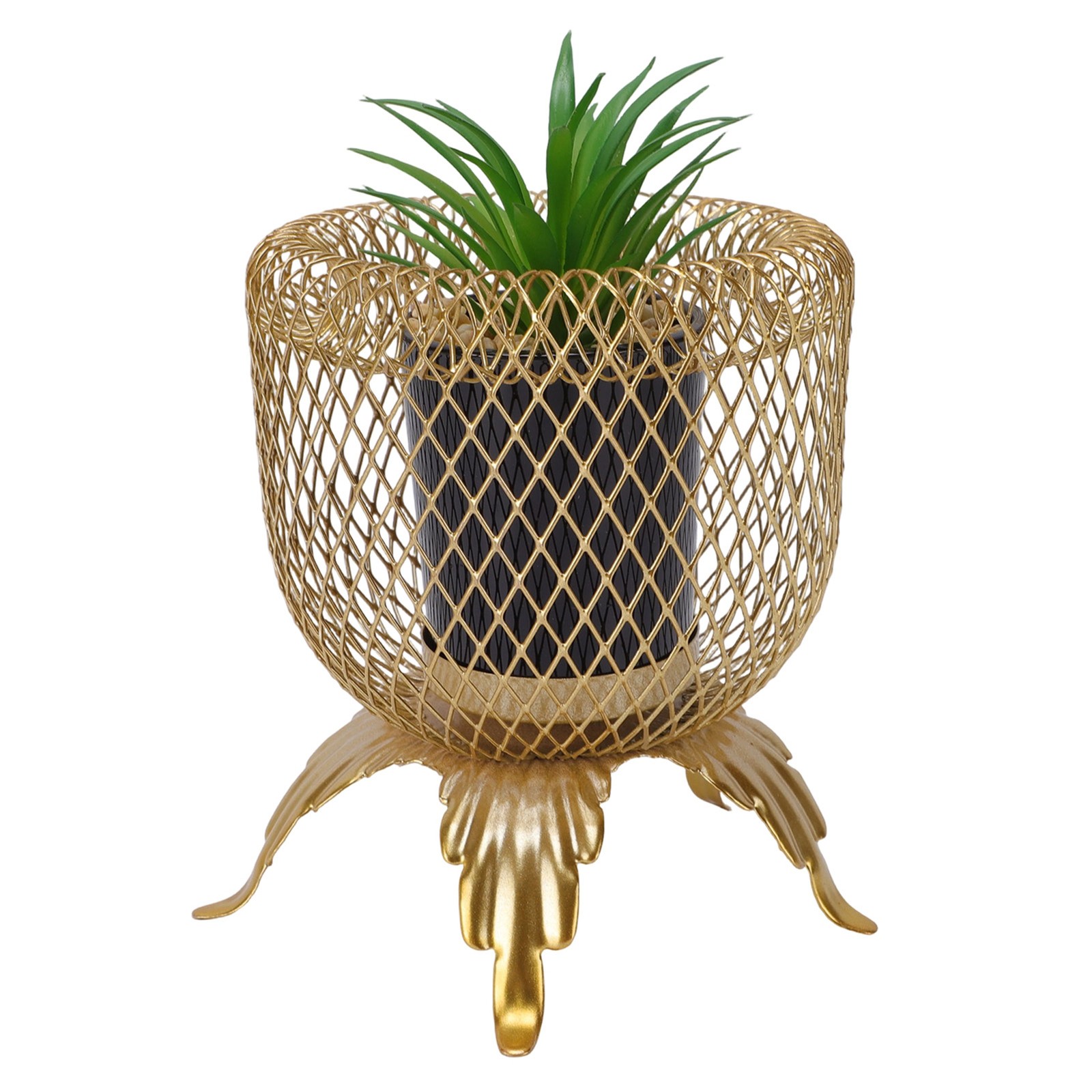 Small Fake Plant With Metal Cage Decorative Potted Artificial Succulent For Home