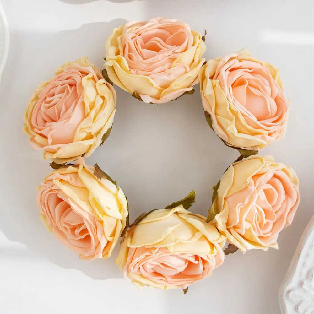 Artificial Burned Edge Rose Floral Bouquet For Wedding Home Garden Party Wreath