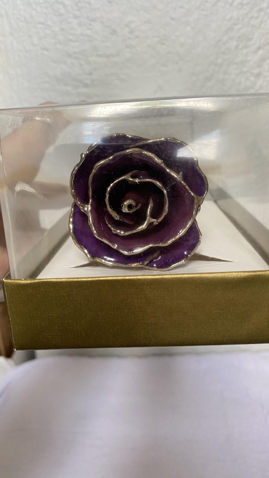 NEW UNOPENED Gift Box Lilac Purple Lacquer Dipped Silver Real Rose Decor