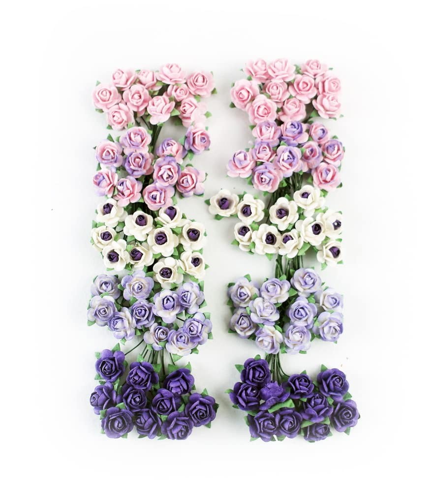 100 pcs Mini Rose Mixed Violoet Tone Color Mulberry Flower 15-18 mm Wedding D…