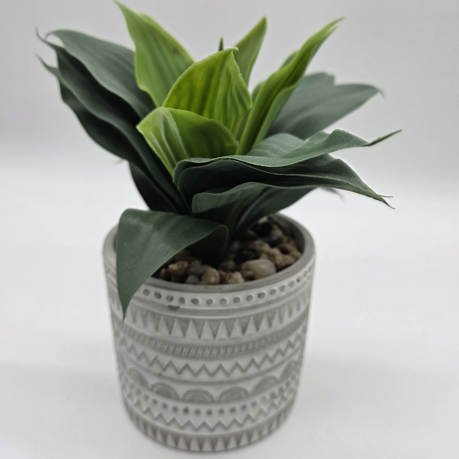 Artificial Green Plant in Gray Patterned Pot Faux Desk Shelf Home Decor