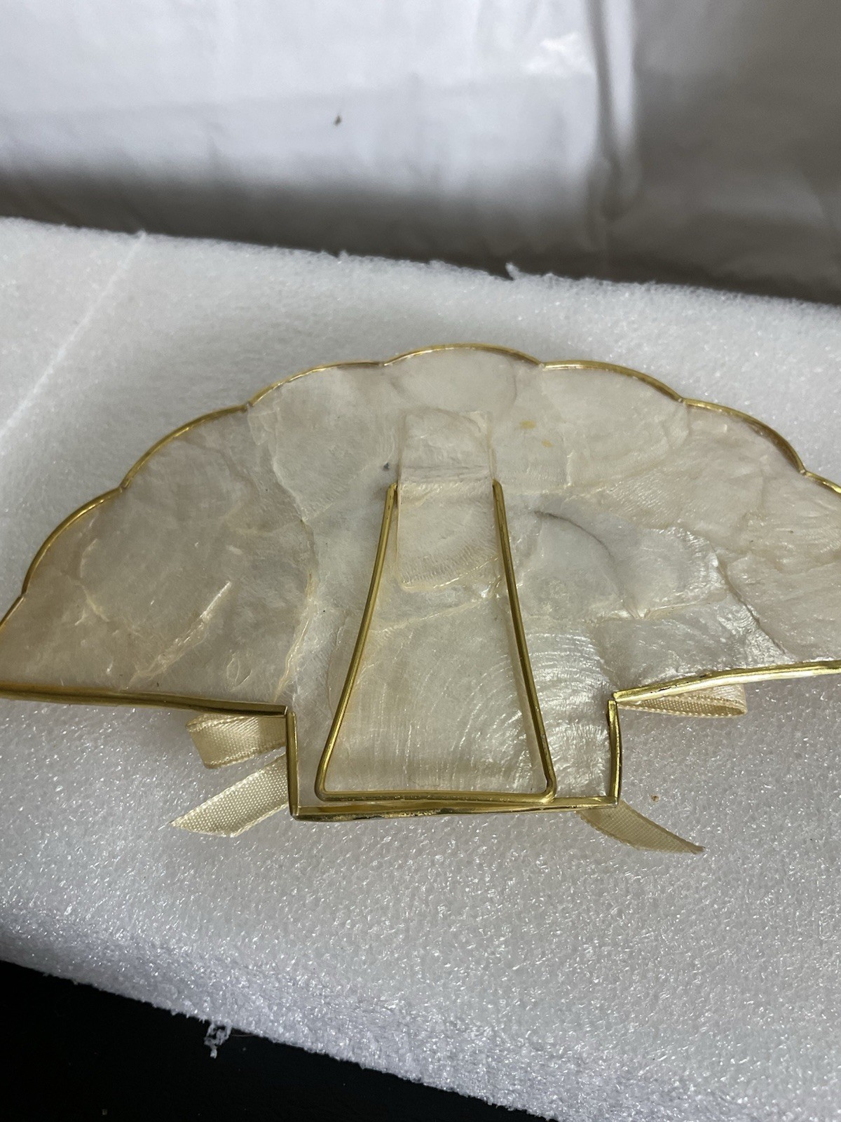 MC Coastal Capiz Shell Fan Trimmed with Gold Lace/Flowers Victorian Style Decor
