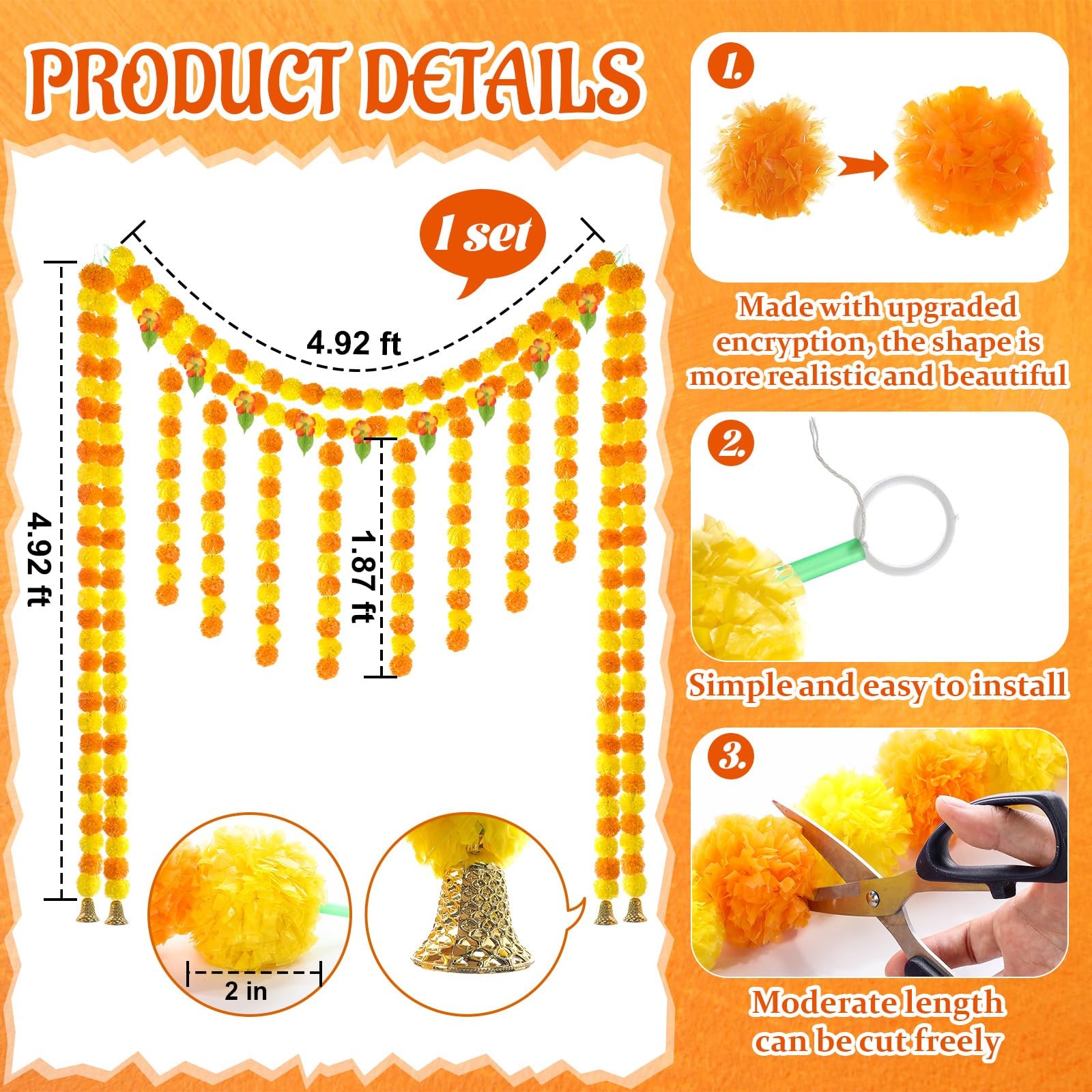 Knitgrip 1 Set Artificial Marigold Flower Strands Tassel Garland for Diwali 5…
