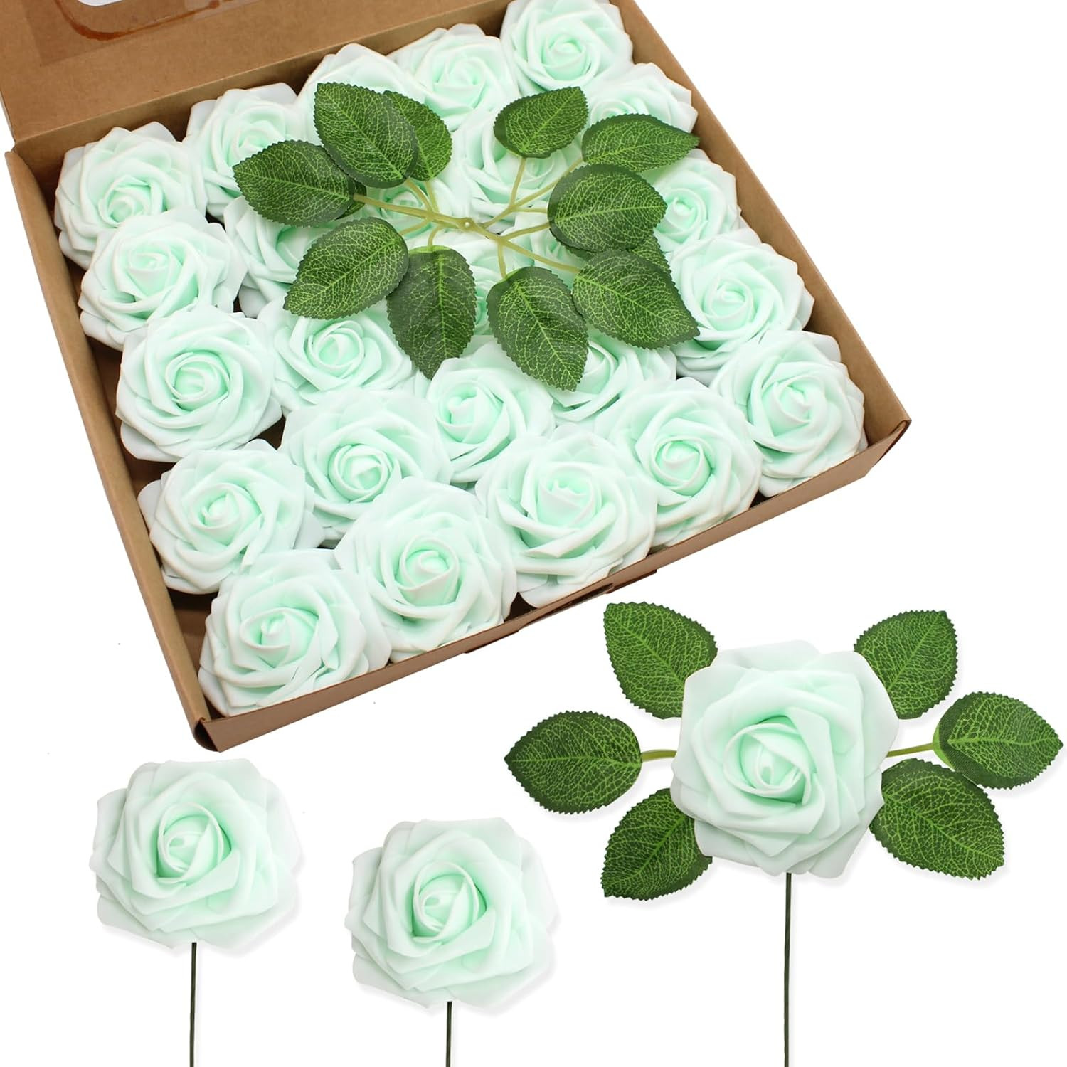 100Pcs Realistic Light Green Roses for DIY Weddings & Home Decor