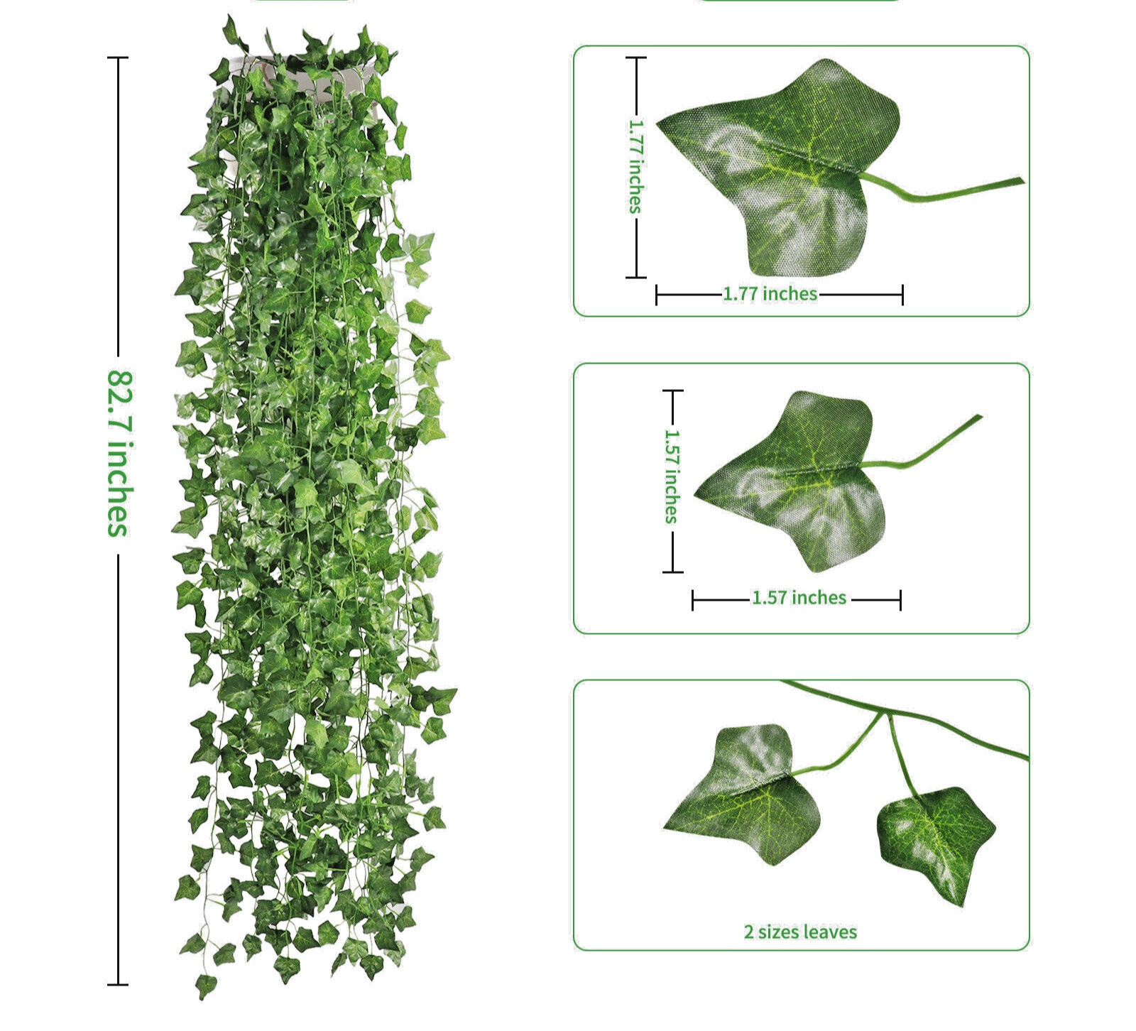 EZFLOWERY 120 Strands 840 Feet Artificial Ivy Vines Leaves, Silk Garland Fake