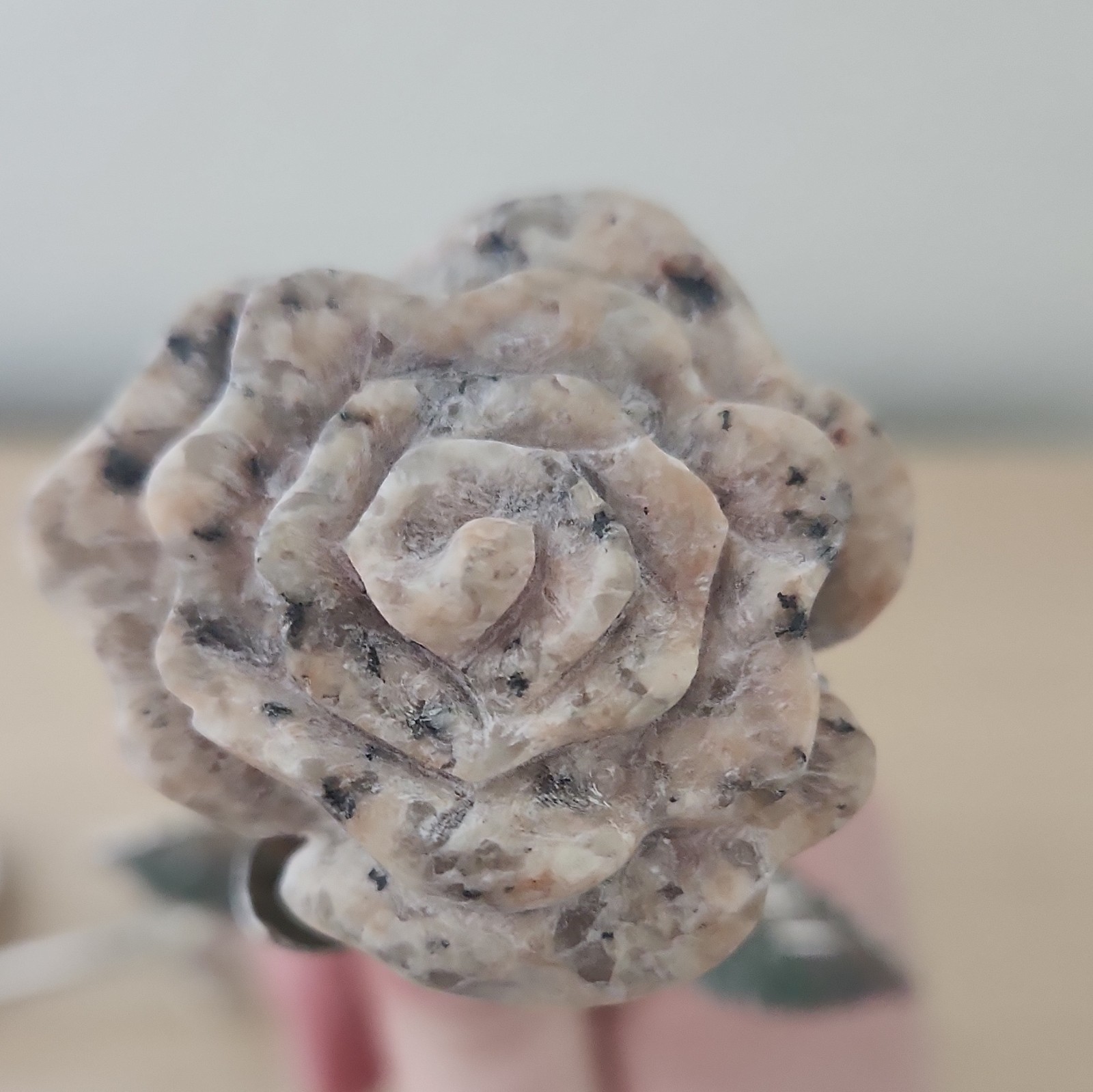 2pc Artificial Rose Flower Stems Metal & Stone, Silver Pink Beige, 8 in