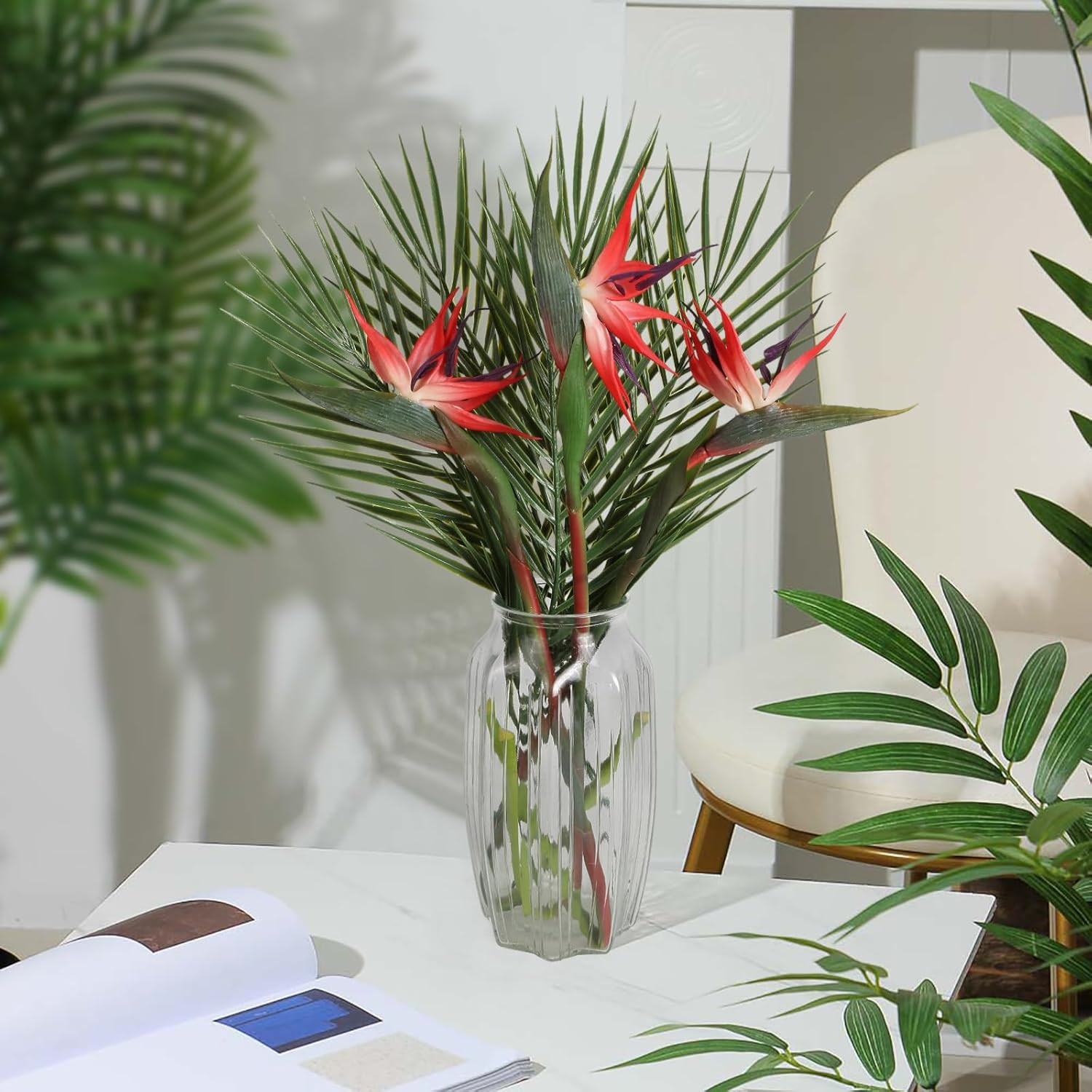 Bird of Paradise Artificial Plant Combo Palm Leaves,Faux Bird of Paradise Plant