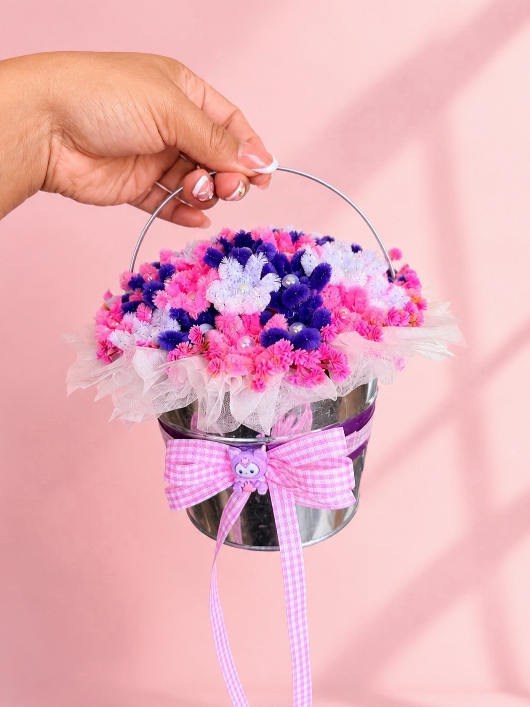 Handmade Pink, Purple & White Pipe Cleaner Flower Basket – Forever Floral Gift