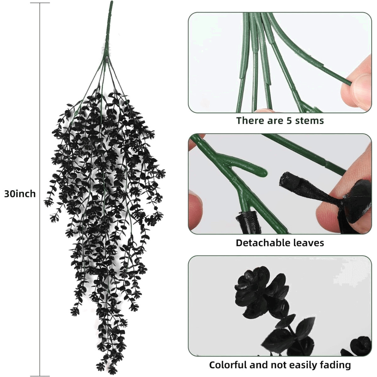 4Pcs Black Hanging Flowers Artificial Plants for Halloween Garden Gothic Decor