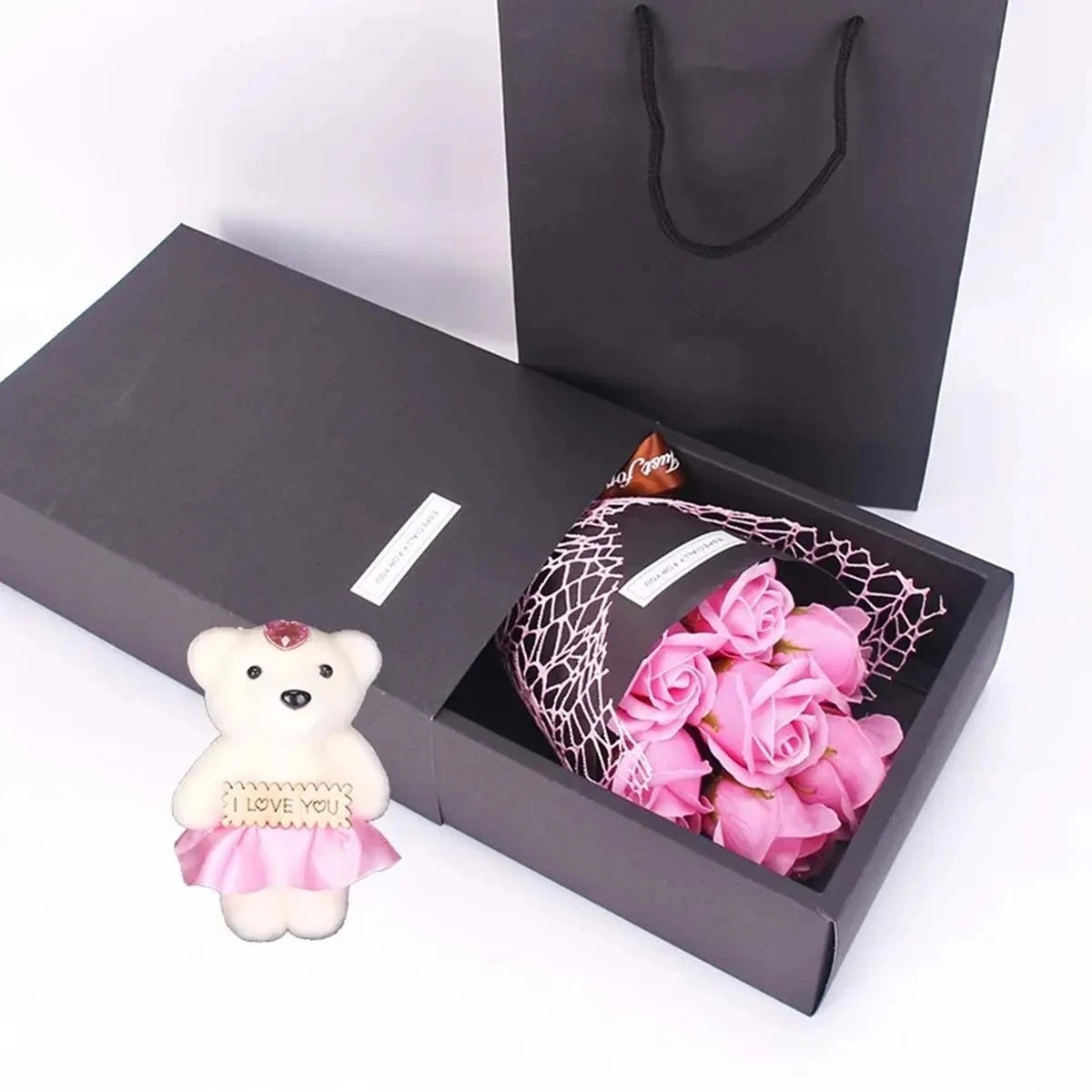 7 Rose Handmade Soap Bouquet Teddy Bear Creative Gift Box