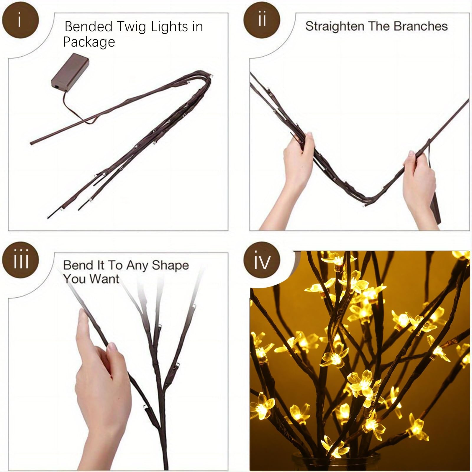 60 Battery Lighted Butterfly Twig for Indoor Vase Filler Flowers Decor