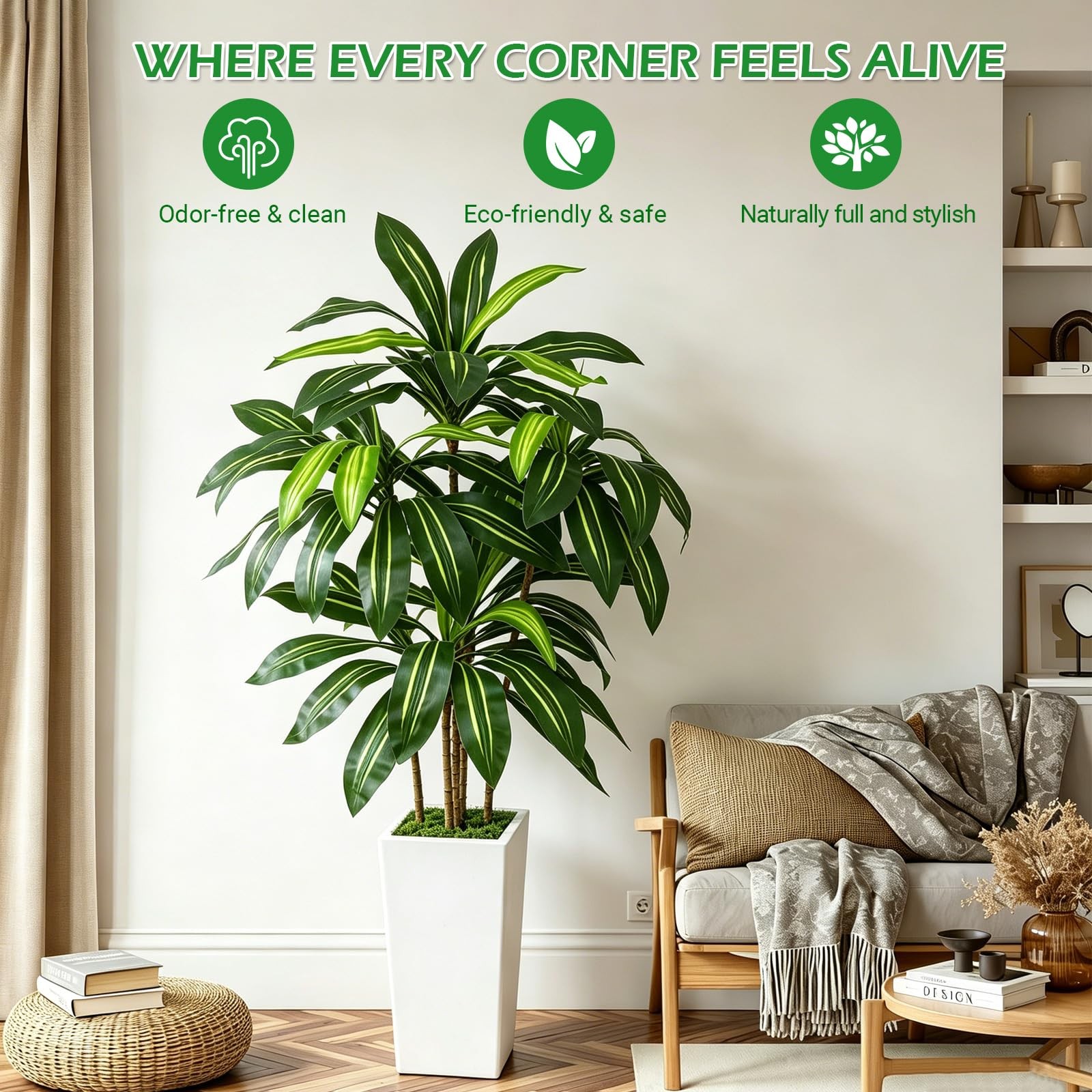 5FT Artificial Dracaena Tree with Thickened Improved Planter, Fake Plants wit…