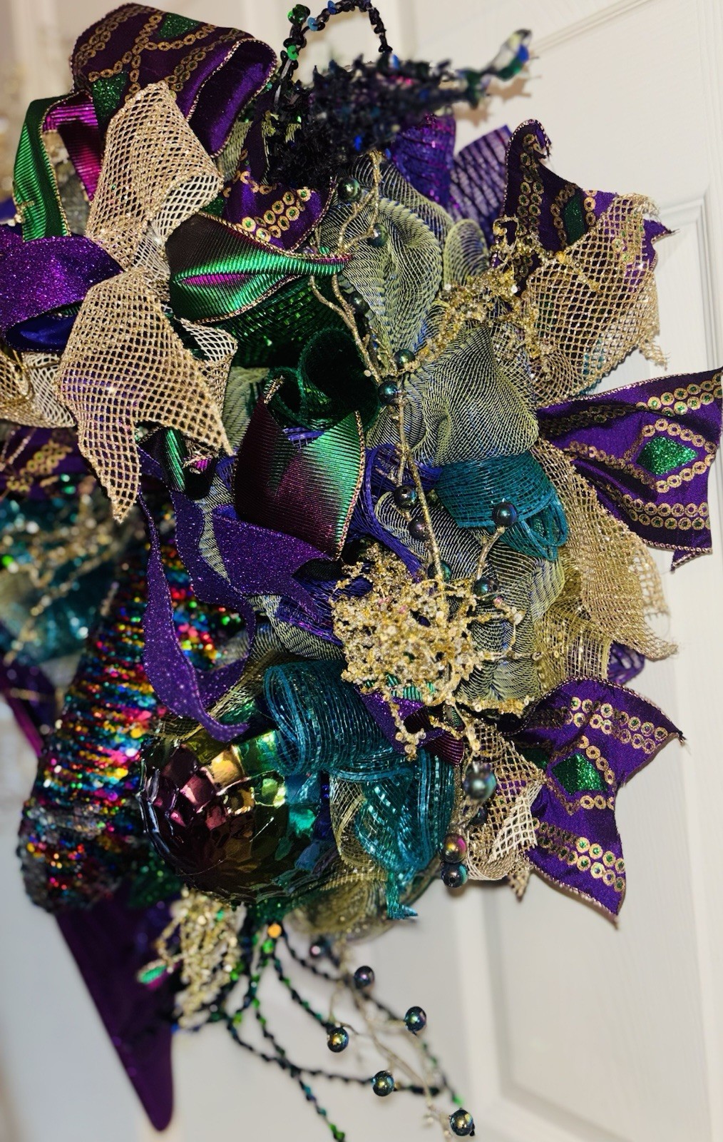 Mardi Gras Wreath Extra Large With Mermaid Tail and Fleur De Lis Handmade Deco