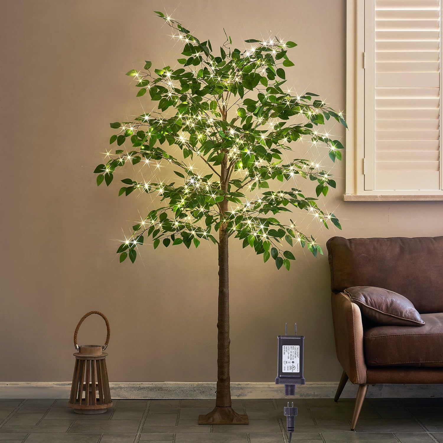 Artificial Ficus Silk Tree Lights 6FT 264 LED Fairy Lights, Faux Plant Tree with
