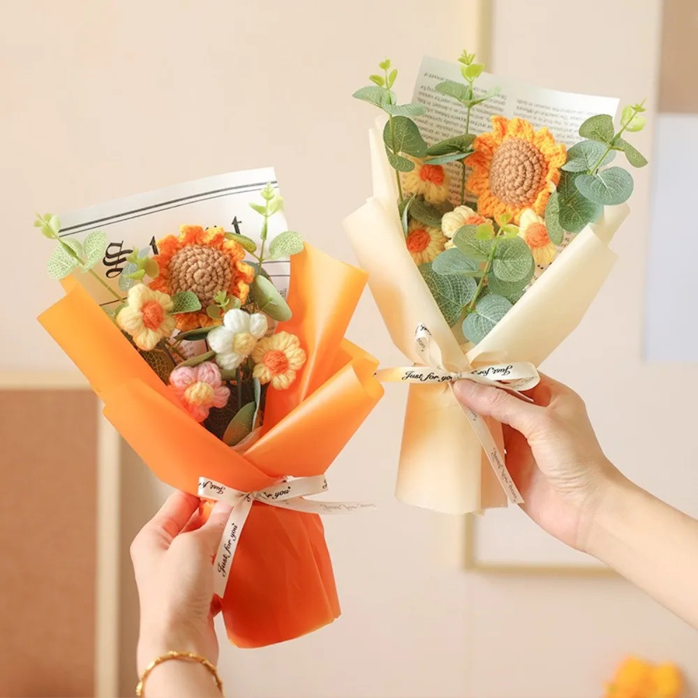 Artificial Flower Crochet Bouquet Handmade Anniversary Sunflower Daisy