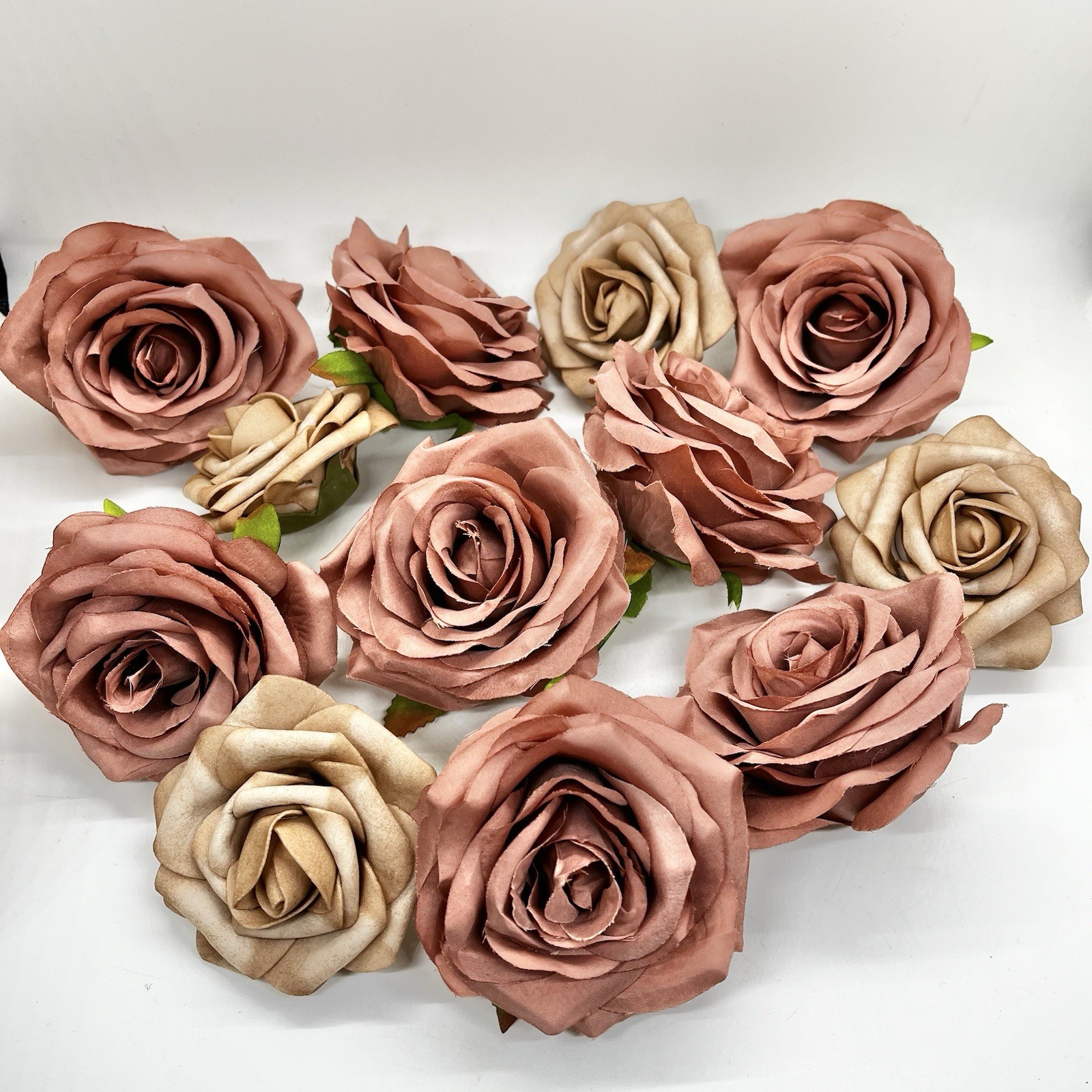 12 Count Stemless Roses Pink & Tan Flowers – Floral Decor Crafts For Crafting