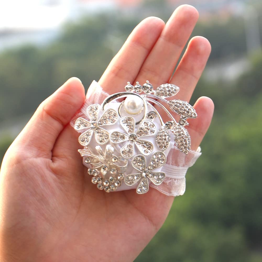 Wrist Corsage with Peal and Rhinestone Prom Corsages Wrist for Wedding,Weddin…