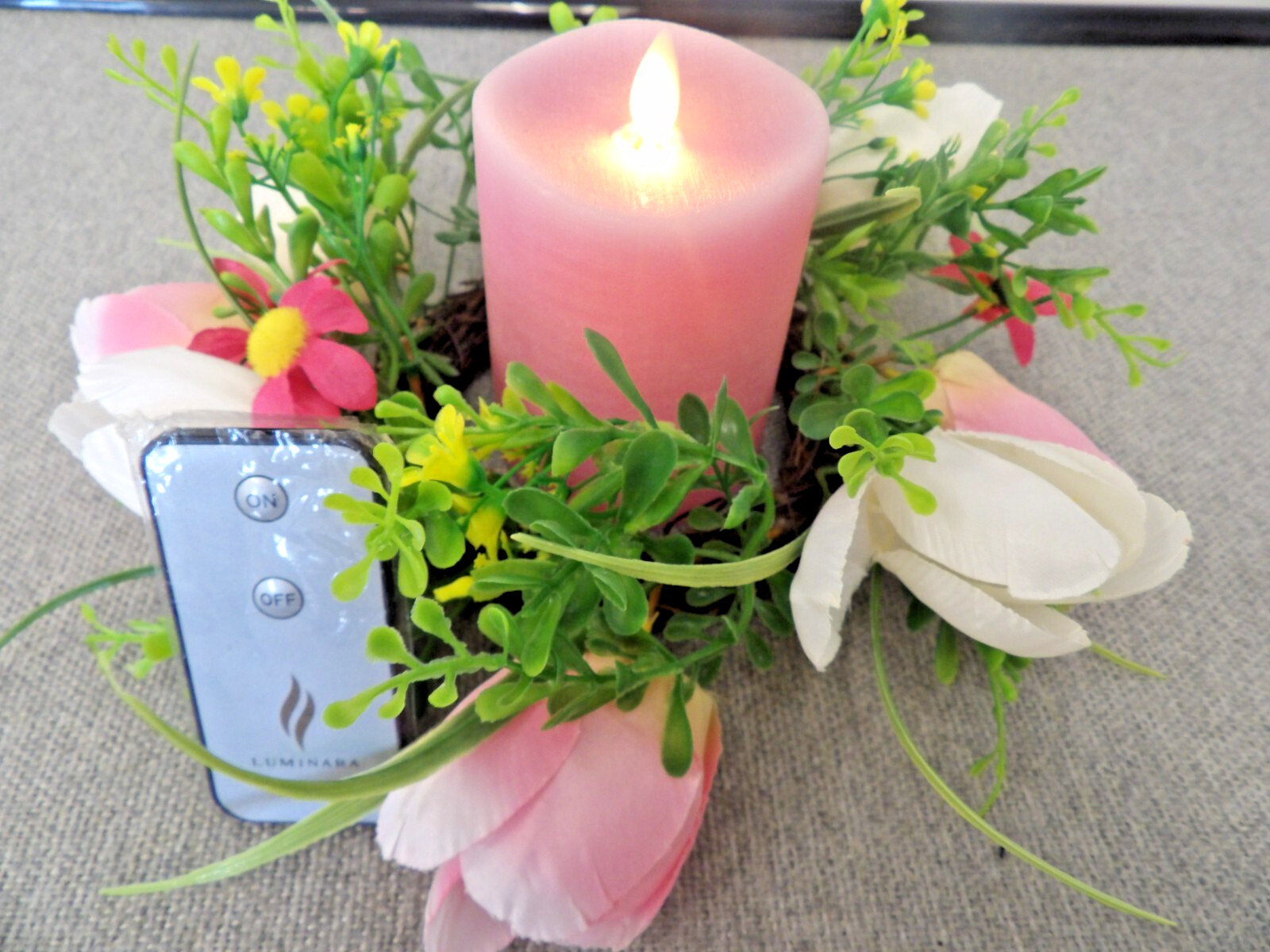 Luminara Pink or Ivory Candle for Mother’s Day Spring Flower Wreath New / Remote