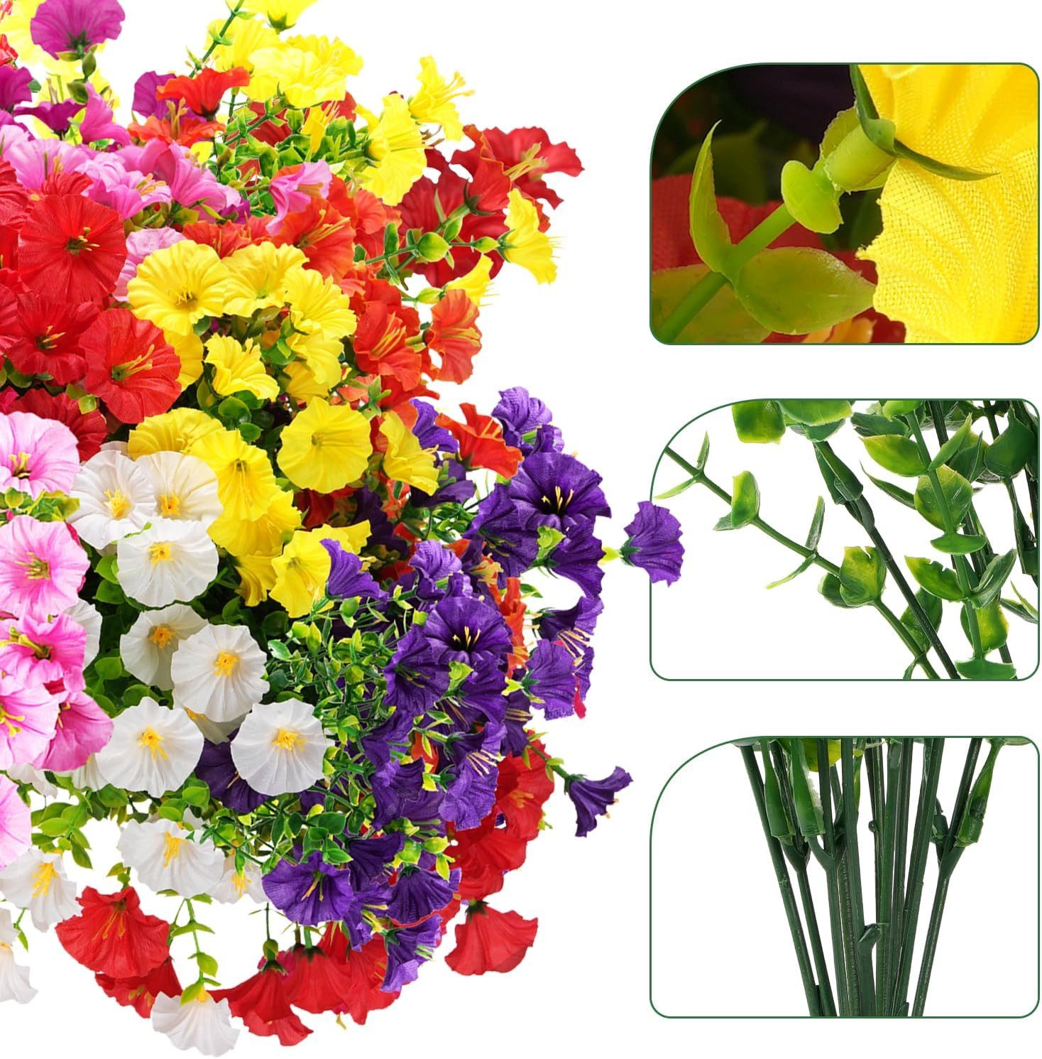 16-Pack UV Resistant Artificial Flowers Purple Fuchsia Fake Silk Plants