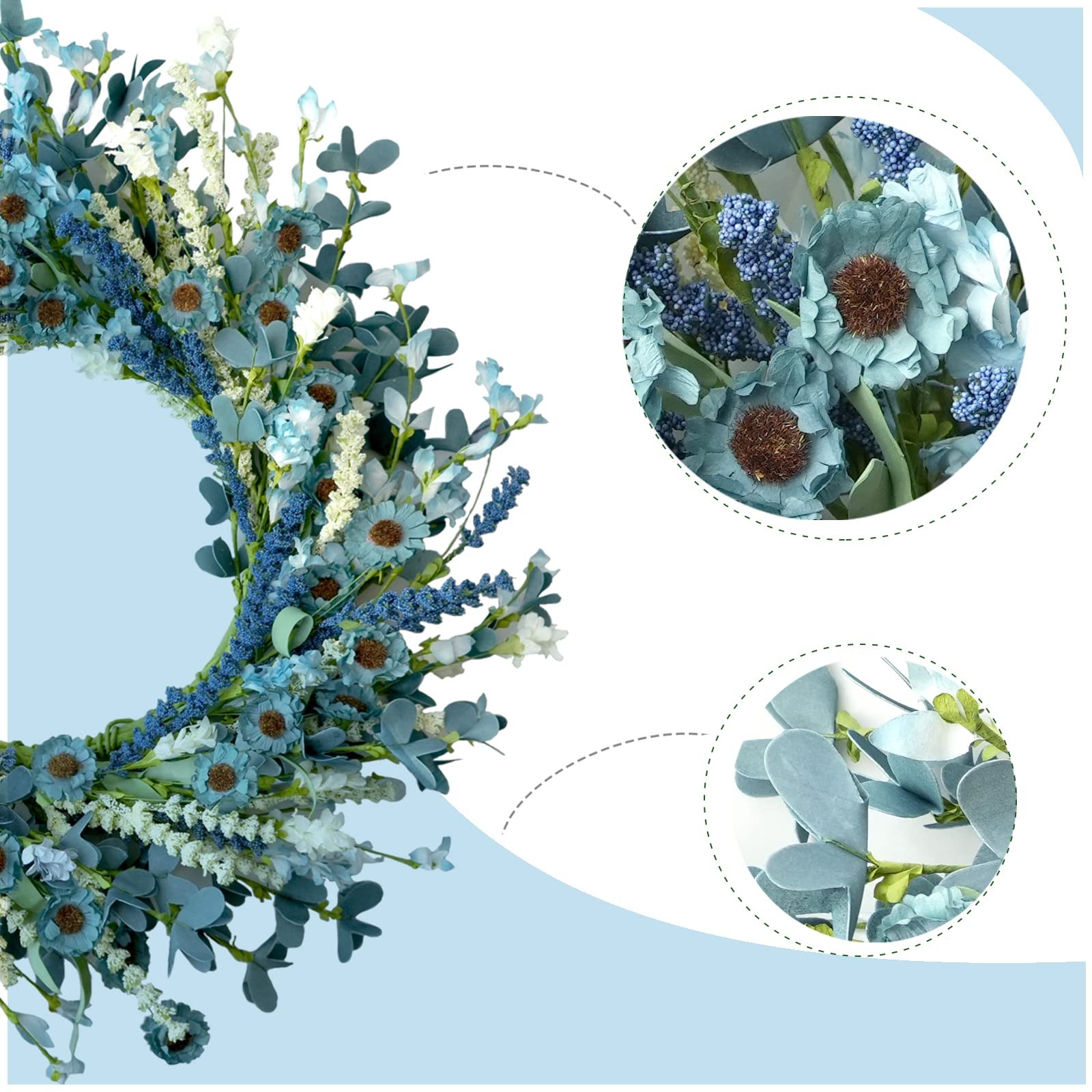 Blue Floral Wreath 20 Inch Durable Eva Paper Home Office Wedding Decor