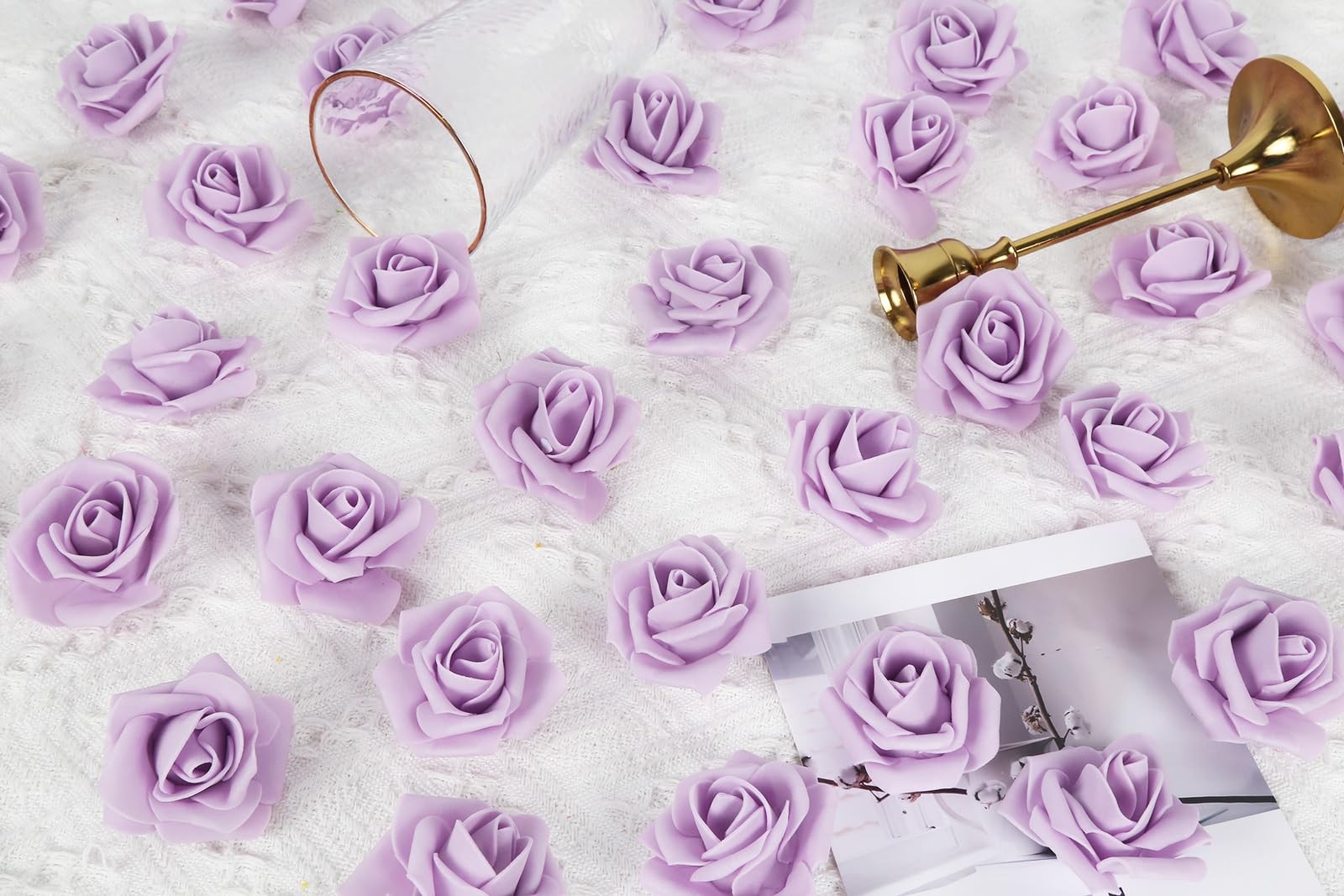 Lilac 200 PCS Artificial Fake Foam Roses Heads 1.97 Inch Flowers DIY Craft