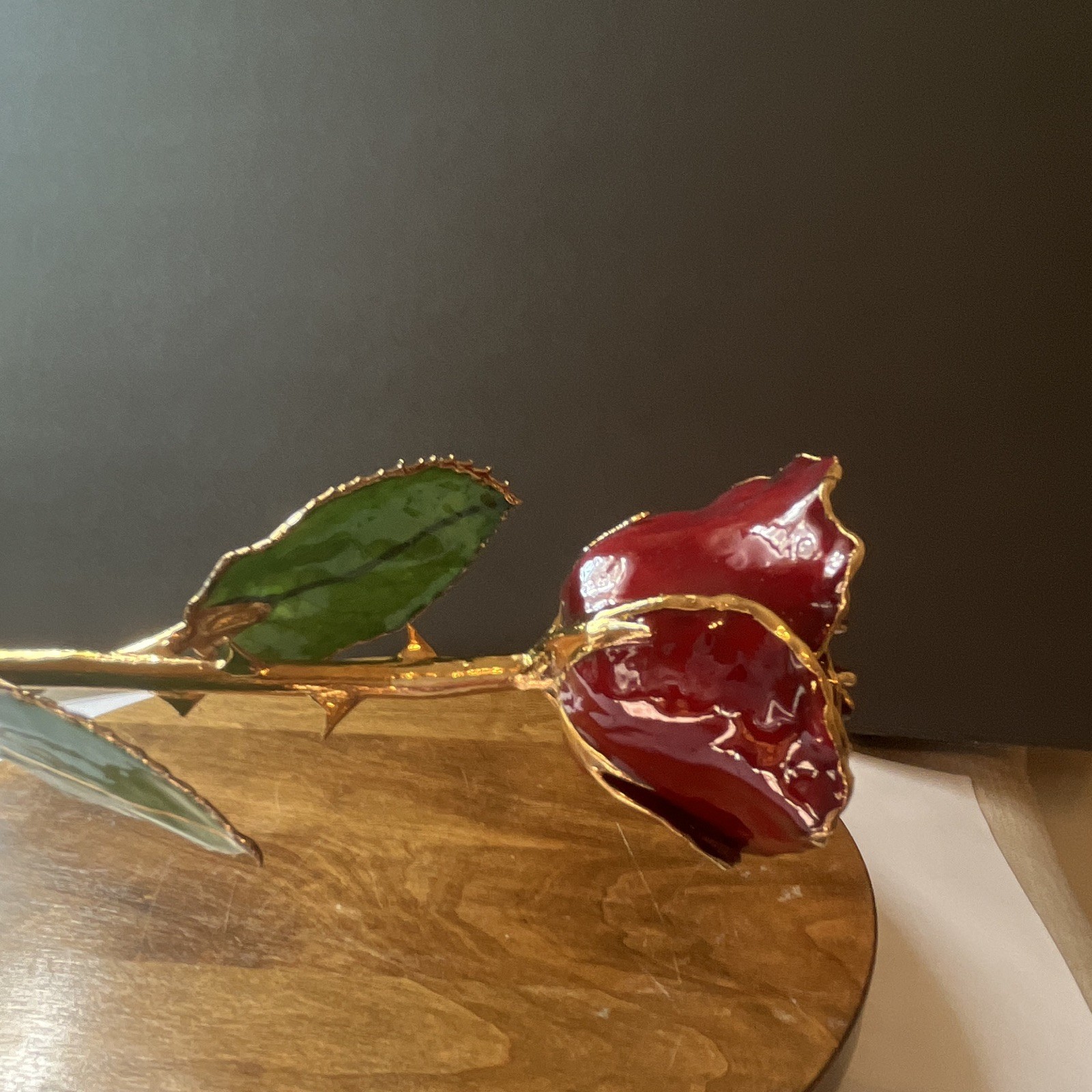Forever Rose 24K Gold & Lacquer 12in tall Collectible Art