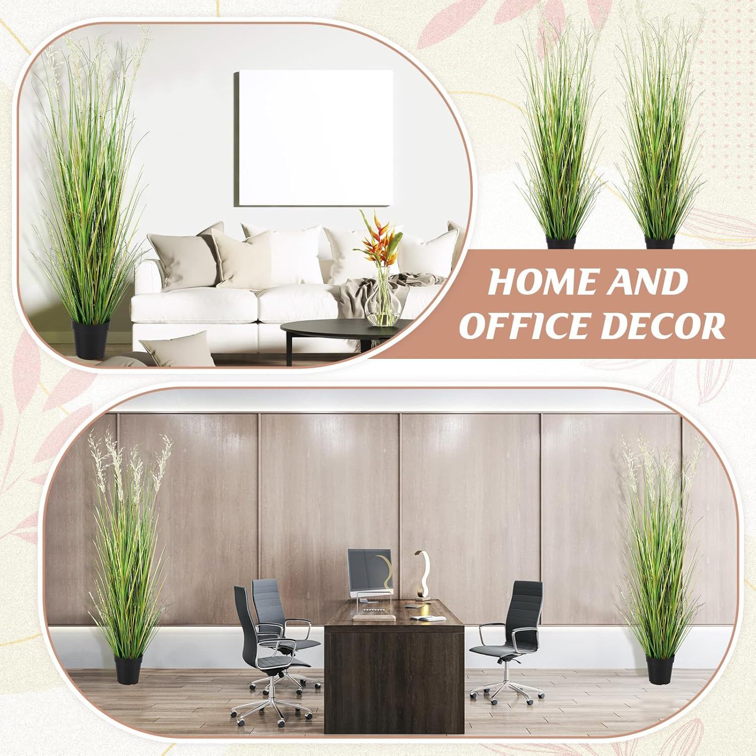 5 Ft Tall Artificial Grass Plants – Potted Faux Pampas for Home Decor (2 Pcs)