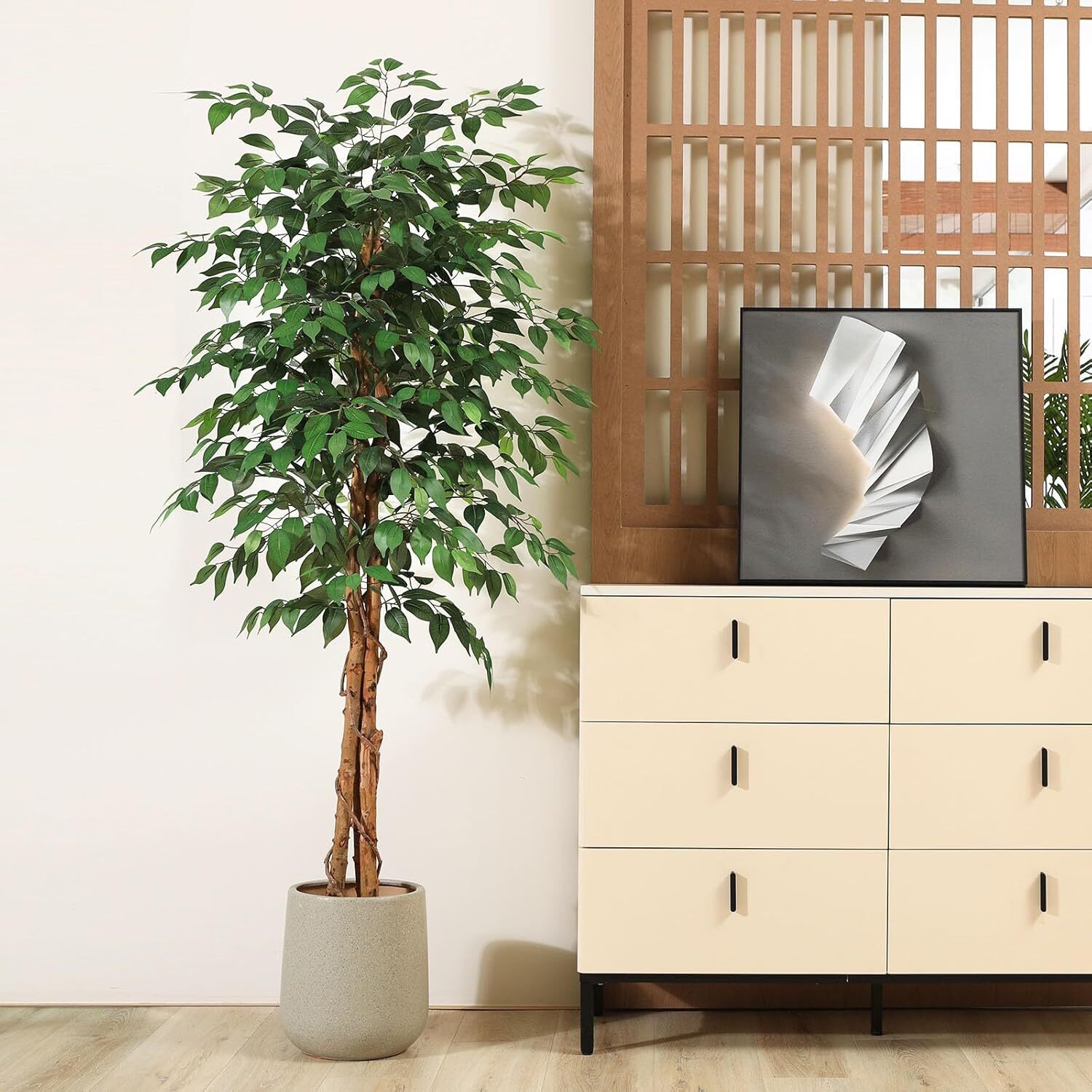 Colourtree Artificial Ficus Tree,Silk Fake Ficus Tree in Plastic Nursery Pot