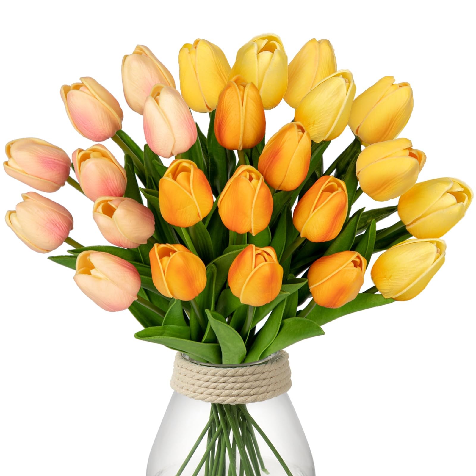 24 Pcs 13.5 in Mixcolor Artificial Tulips Flowers Real Touch Fake Tulips