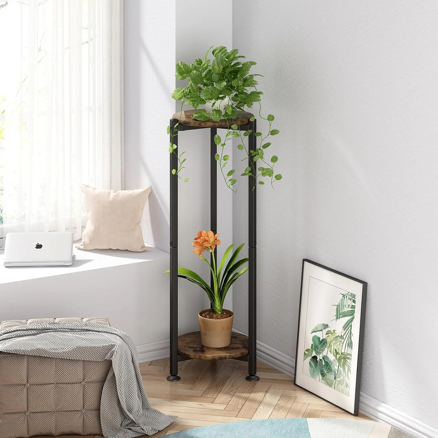 2 Tier Metal Plant Stand Indoor Corner Tall Flower Pot Holder Display Rack