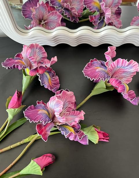 3pcs 18″Artificial Iris Flower PU Flower Heads,Real Touch Artificial Flowers …